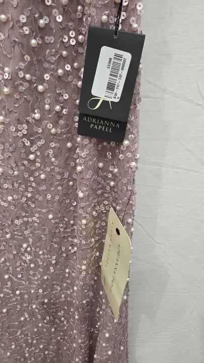 Adrianna Papell - Pink Beaded Mesh Maxi Dress Size: Uk 10