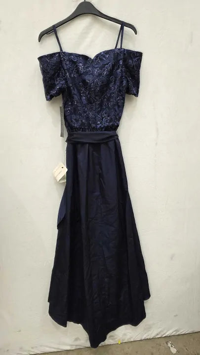 Adrianna Papell Navy Embroidered Sequin Hi-low Dress Size: Uk 6