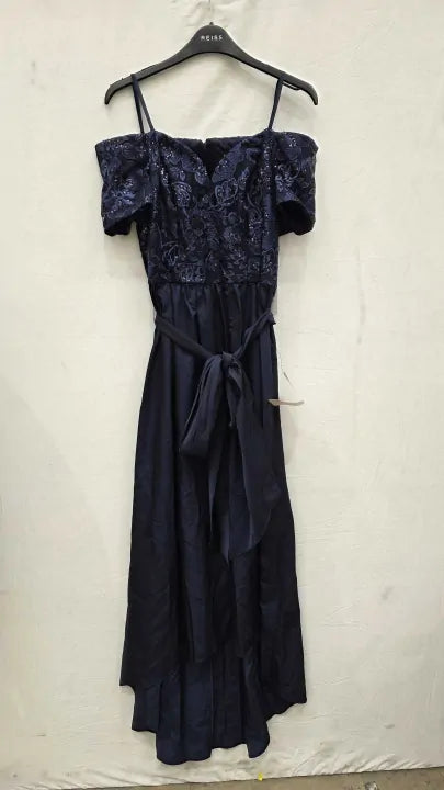 Adrianna Papell Navy Embroidered Sequin Hi-low Dress Size: Uk 6