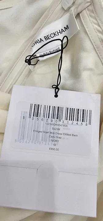 Victoria Beckham - Cream V-neck Tassel Mini Dress - Cream Size: Uk10