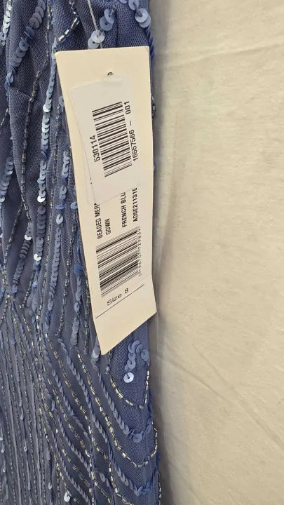 Adrianna Papell Cerulean Beaded Mermaid Dress Size: Uk8
