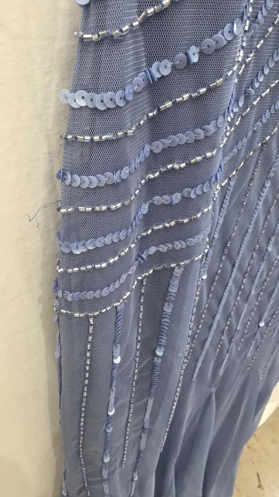 Adrianna Papell Cerulean Beaded Mermaid Dress Size: Uk8