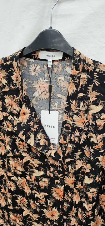 Reiss - Black Lula Floral Print Mini Dress - Black Size: Uk10