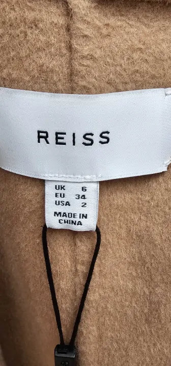 Reiss - Camel Emile Longline Belted Wool Blend Coat - Beige Size: Uk6