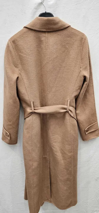 Reiss - Camel Emile Longline Belted Wool Blend Coat - Beige Size: Uk6