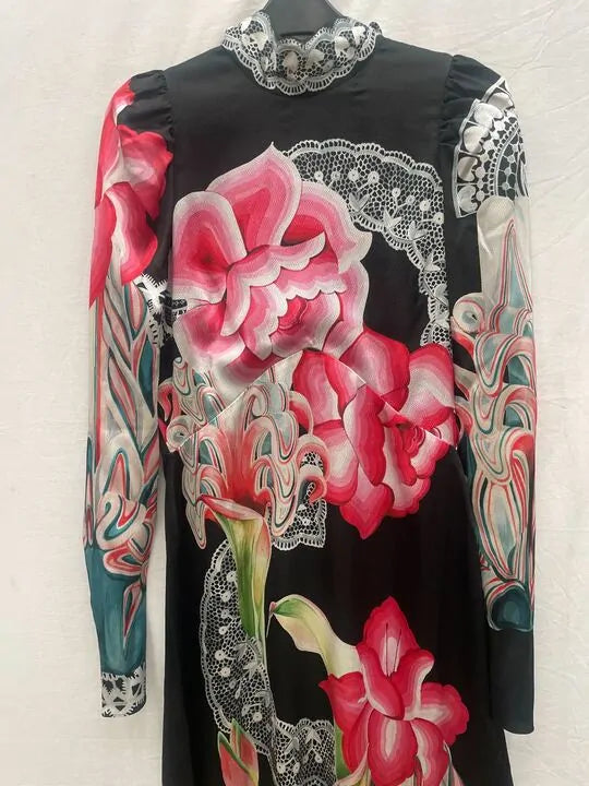 Temperley London - Black Cici Print Tie Dress Size: Uk 10