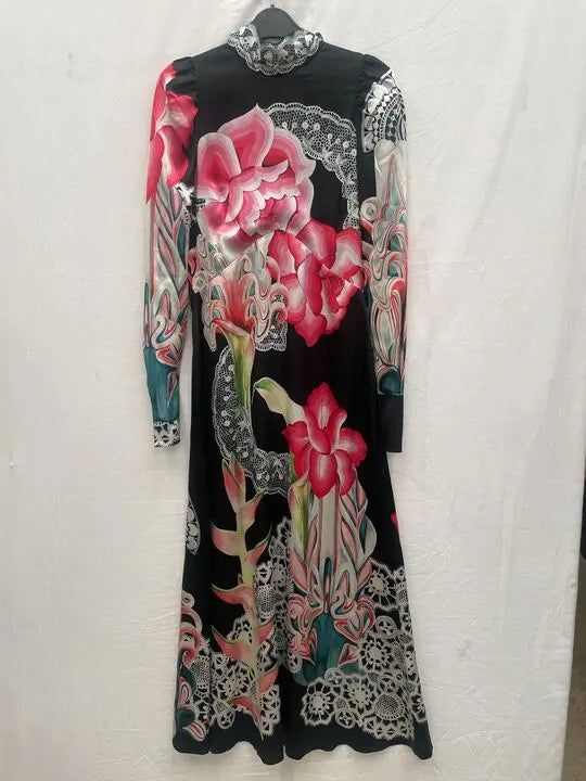 Temperley London - Black Cici Print Tie Dress Size: Uk 10