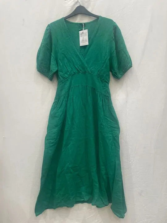 Rodier - Green Puff Sleeve Linen Midi Dress Size: M/l