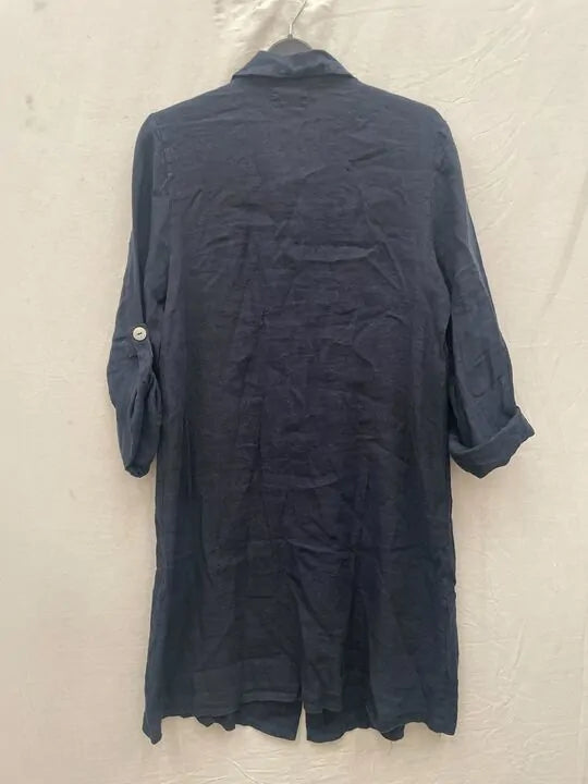 Rodier - Navy Button Through Linen Shirt Dress Size: M/l