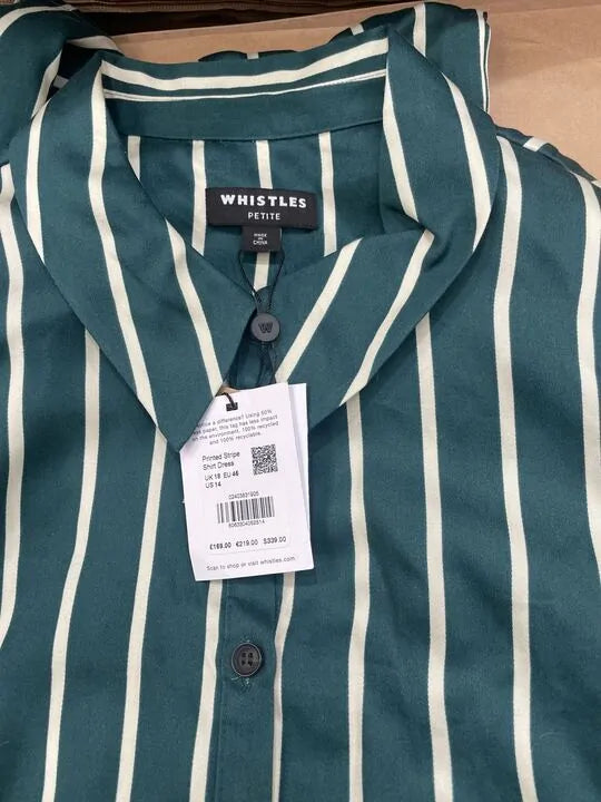 Whistles - Green Petite Alex Stripe Shirt Dress Size: Uk 18