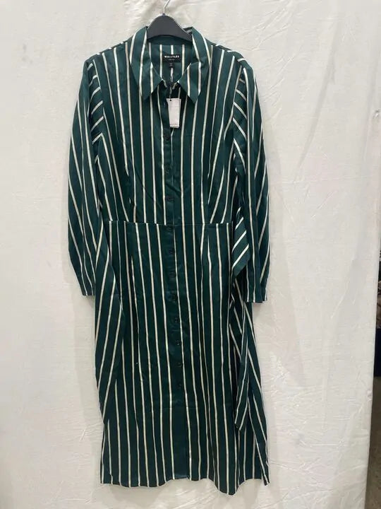 Whistles - Green Petite Alex Stripe Shirt Dress Size: Uk 18