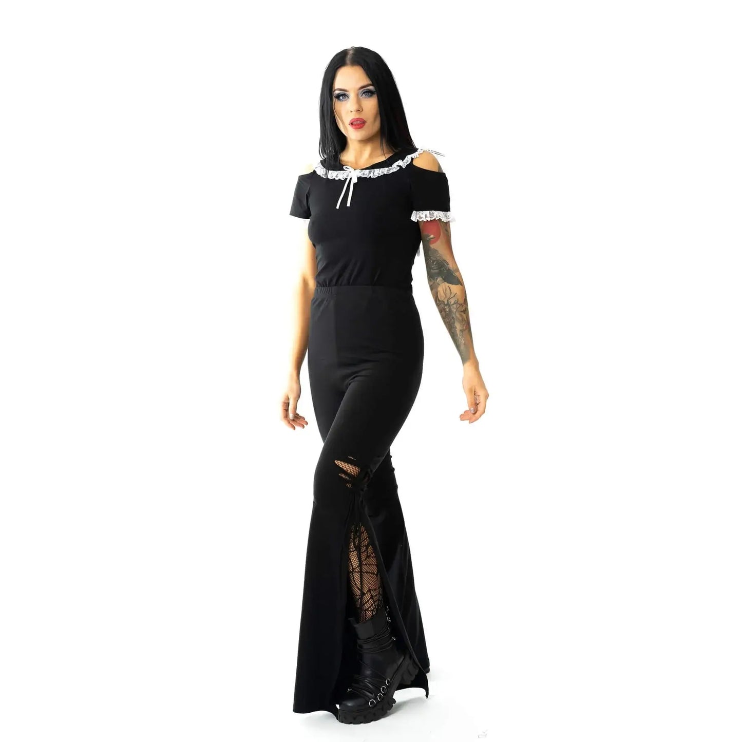 Innocent Lifestyle Ladies Birdie Long Leg Flared Trousers in Black