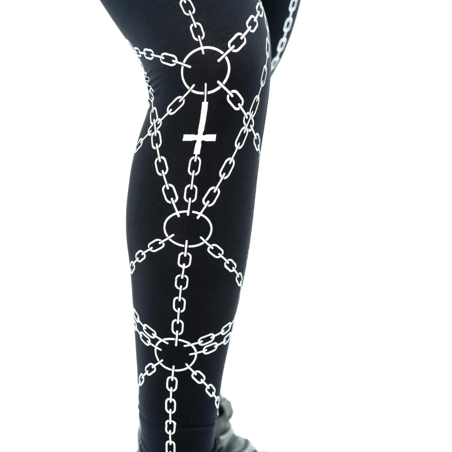 Heartless Black Enchained Leggings with White Chains Print