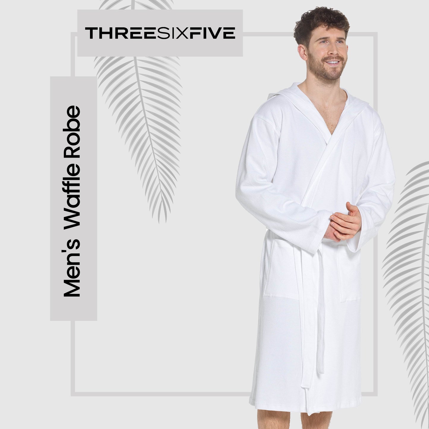 Men’s Hooded Waffle Cotton Bathrobe White Super Absorbent Spa Robe Luxury Dressing Gown for Home & Loungewear by Sock Stack