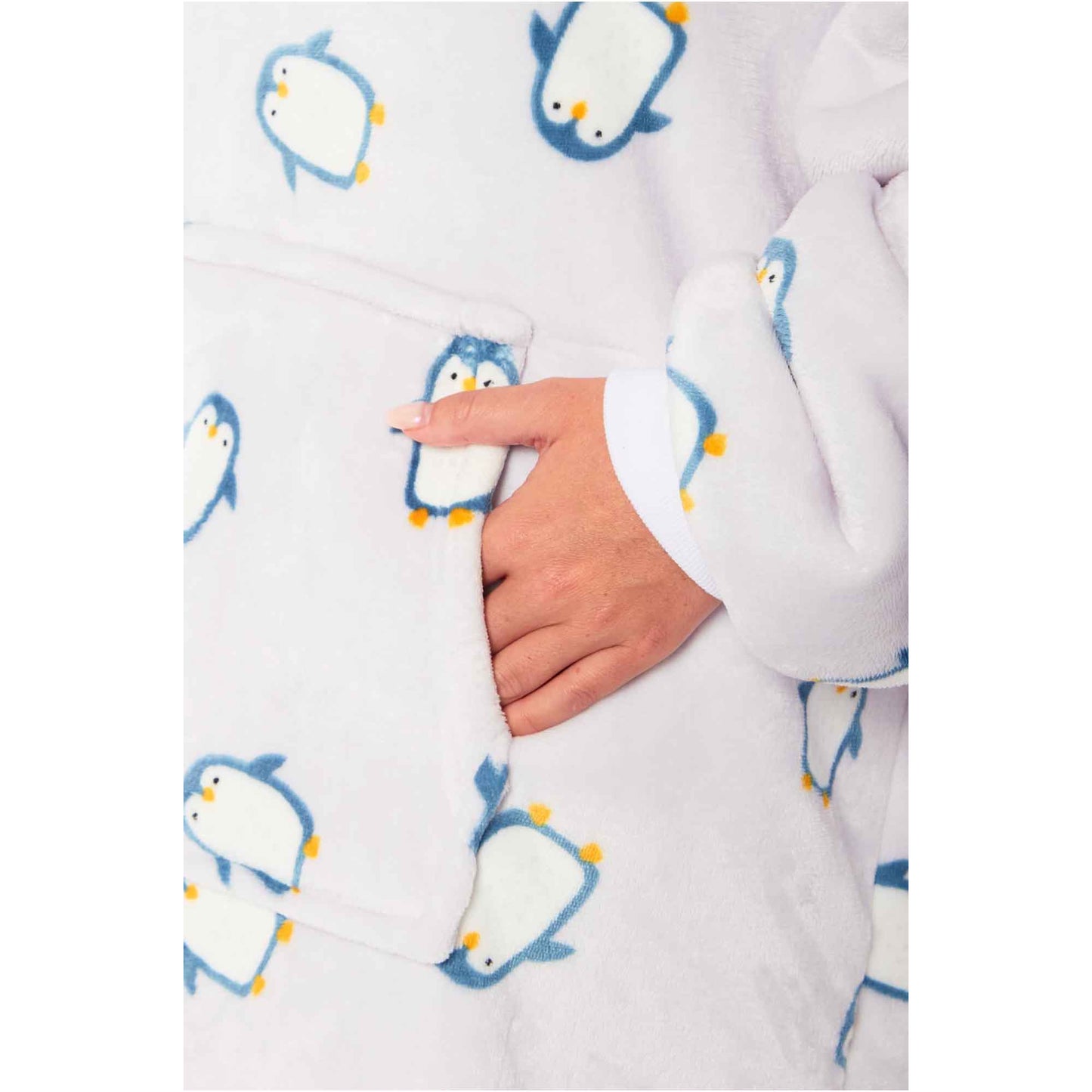 Oversized Penguin Hooded Blanket Ultra Soft Sherpa Fur Lining Big Hoodie Sweatshirt Plush Flannel Fleece Loungewear for Adults and Kids by Daisy Dreamer