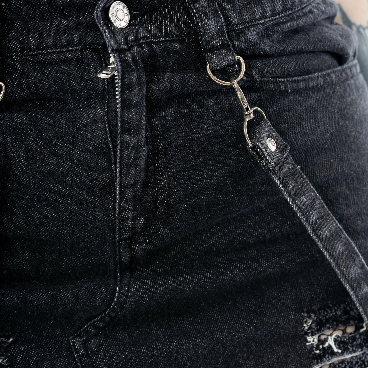 Vixxsin Runa Distressed Denim Maxi Skirt – Black Stonewash