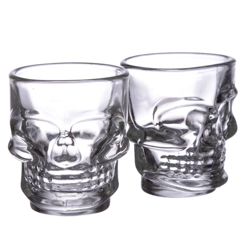Gothic Gifts Set of 2 Skulls & Roses Skull Shot Glasses