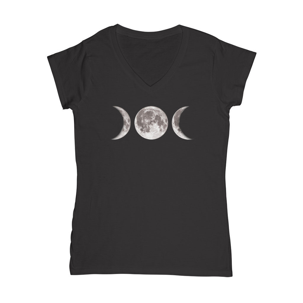 Triple Goddess V‑Neck T‑Shirt | Fitted Cotton Moon Phase Tee