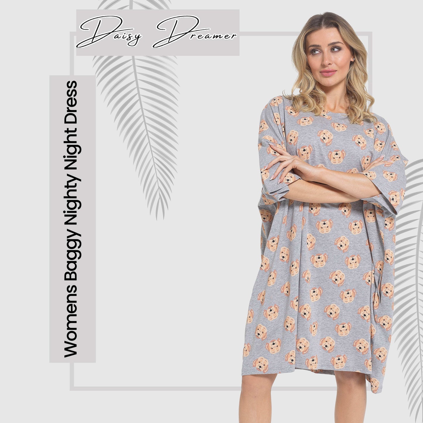 Women's Cockapoo Baggy Nighty Dress Oversized T-Shirt Nighties 100% Cotton Short Sleeved Nightshirt for Ladies by Daisy Dreamer