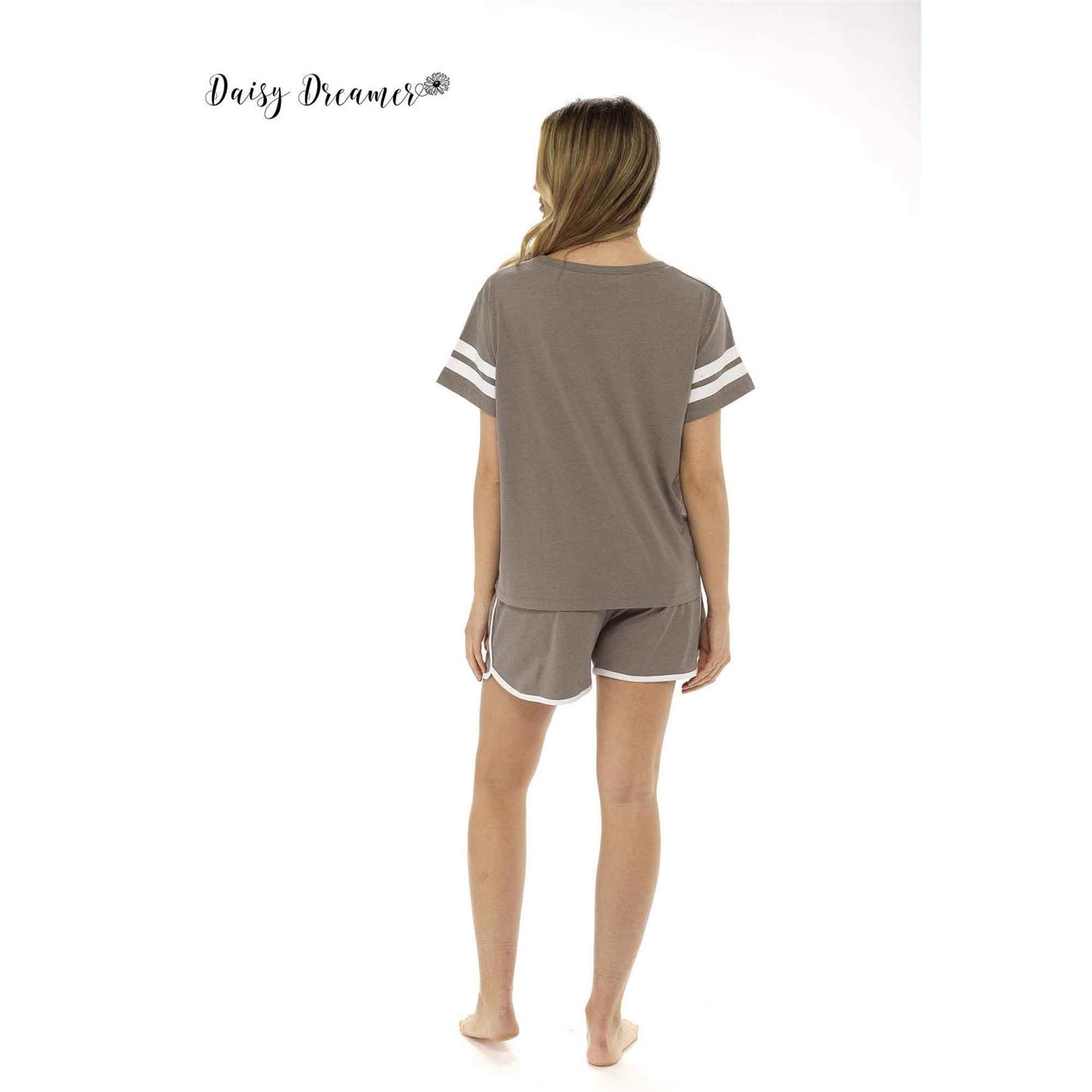 Women's Luxurious Cotton Pyjama Set with Be Happy T Shirt and Elastic Waist Shorts Perfect for Summer Loungewear or Bridal Gifts by Daisy Dreamer