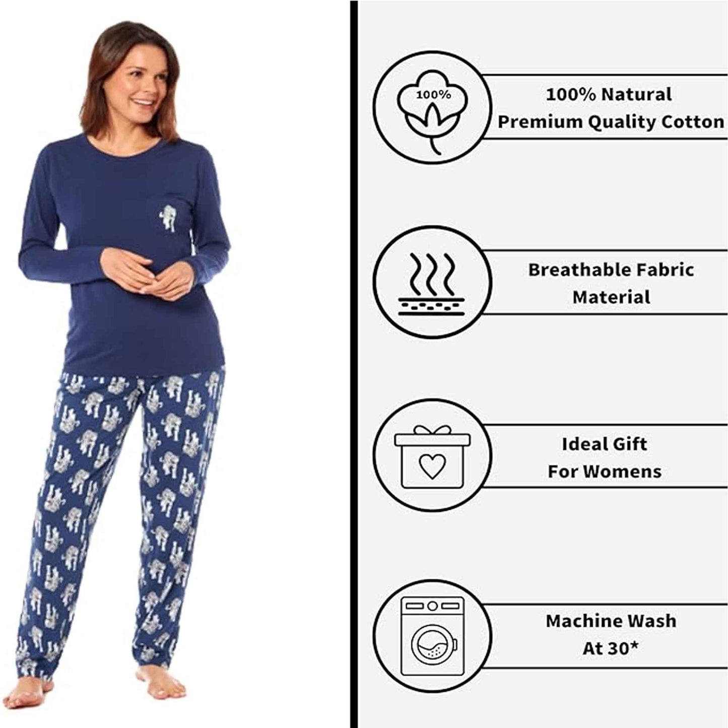 Women's Navy Tiger Print Polar Fleece Pyjama Set Soft Comfortable Loungewear Long Sleeve Top Elasticated Bottoms Stylish Gift Nightwear by Daisy Dreamer