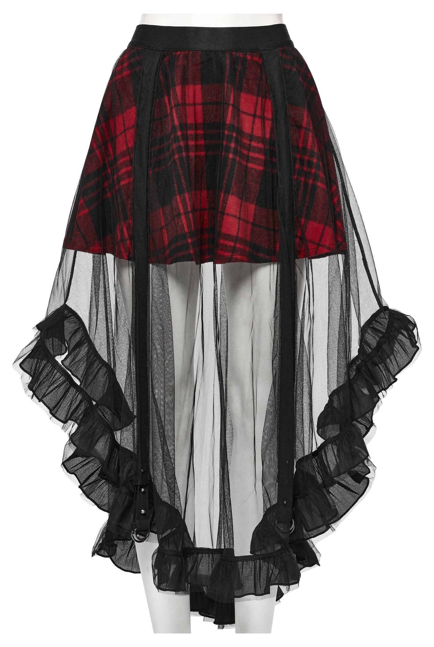 Punk Rave Morrigan Mesh Plaid High-Low Skirt
