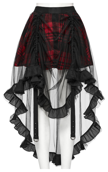 Punk Rave Morrigan Mesh Plaid High-Low Skirt