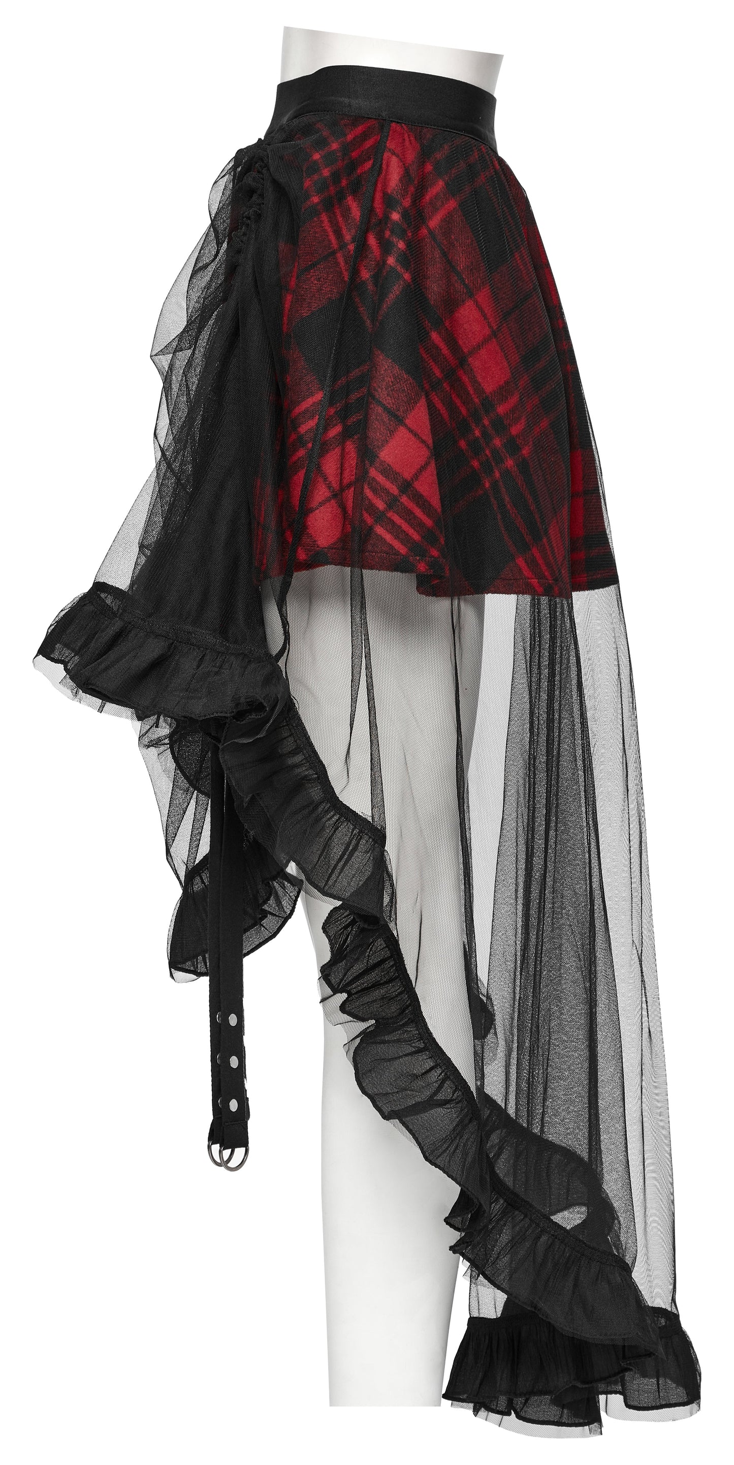 Punk Rave Morrigan Mesh Plaid High-Low Skirt