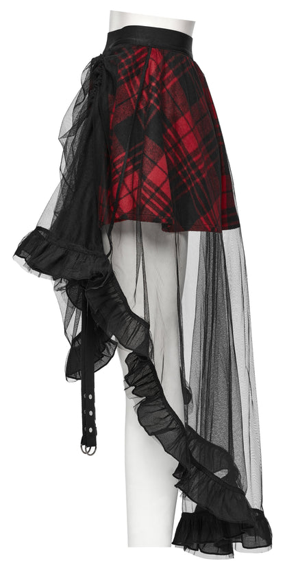 Punk Rave Morrigan Mesh Plaid High-Low Skirt