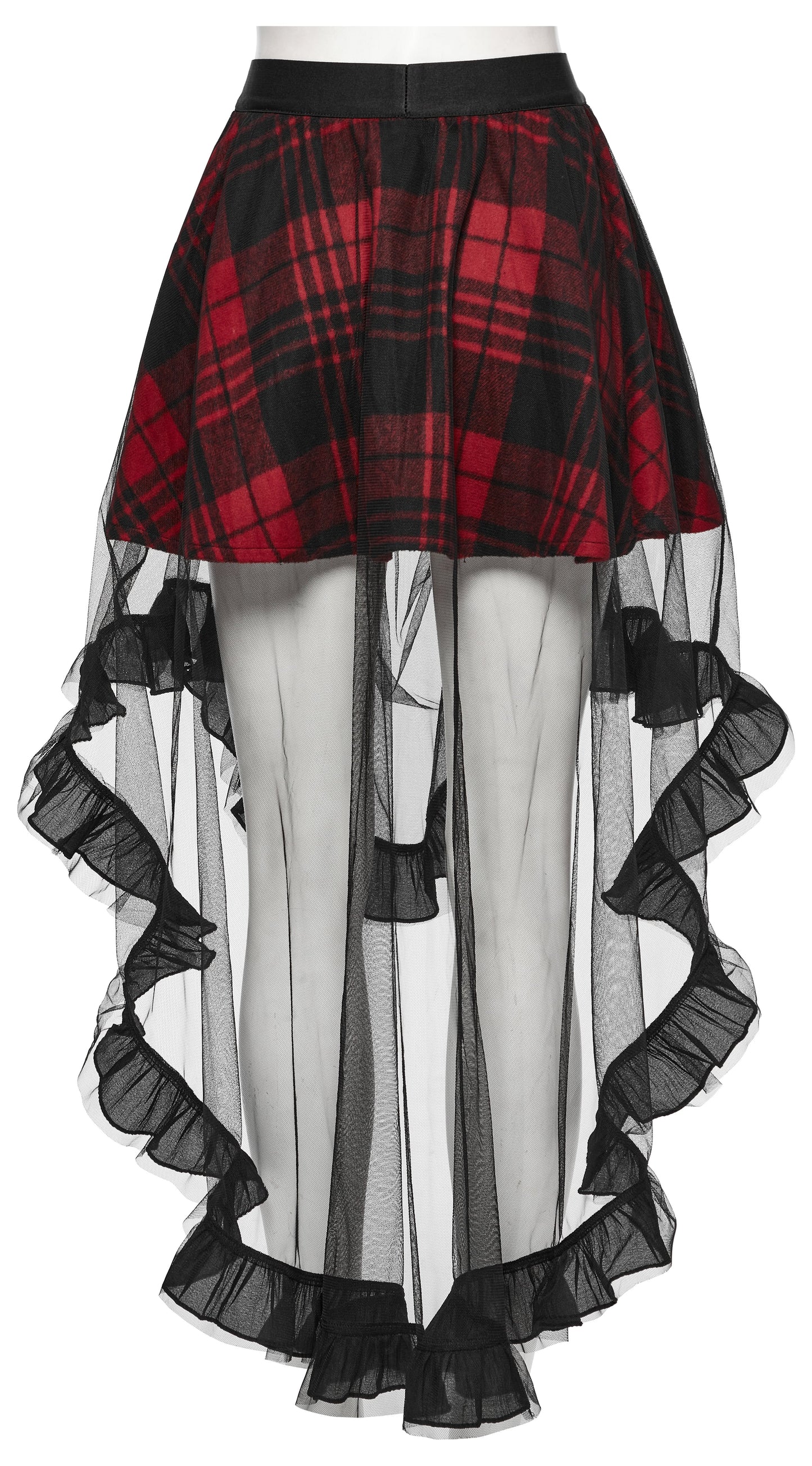 Punk Rave Morrigan Mesh Plaid High-Low Skirt