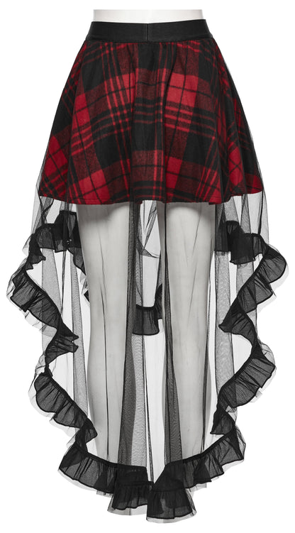 Punk Rave Morrigan Mesh Plaid High-Low Skirt