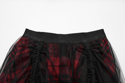 Punk Rave Morrigan Mesh Plaid High-Low Skirt