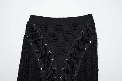 Punk Rave Anastasia Gothalyptic Knitted Fishtail Skirt with Lace Up Features