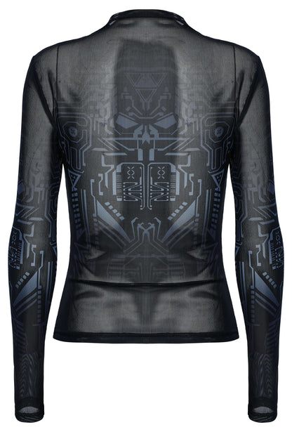 Punk Rave Eluana Cybergoth Print Mesh Long Sleeve Top