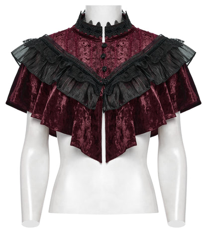 Punk Rave Elysia Velvet Ruffle Goth Shawl In Crimson