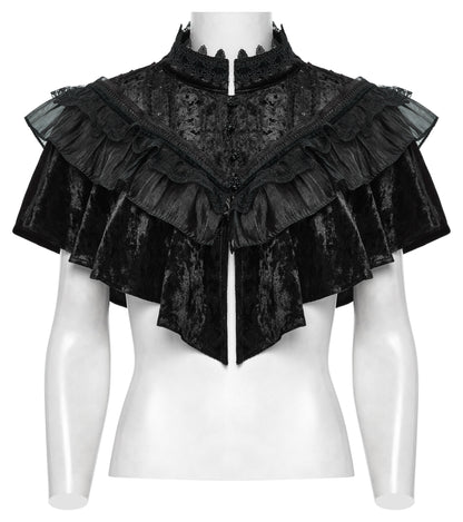 Punk Rave Elysia Velvet Ruffle Goth Shawl In Black