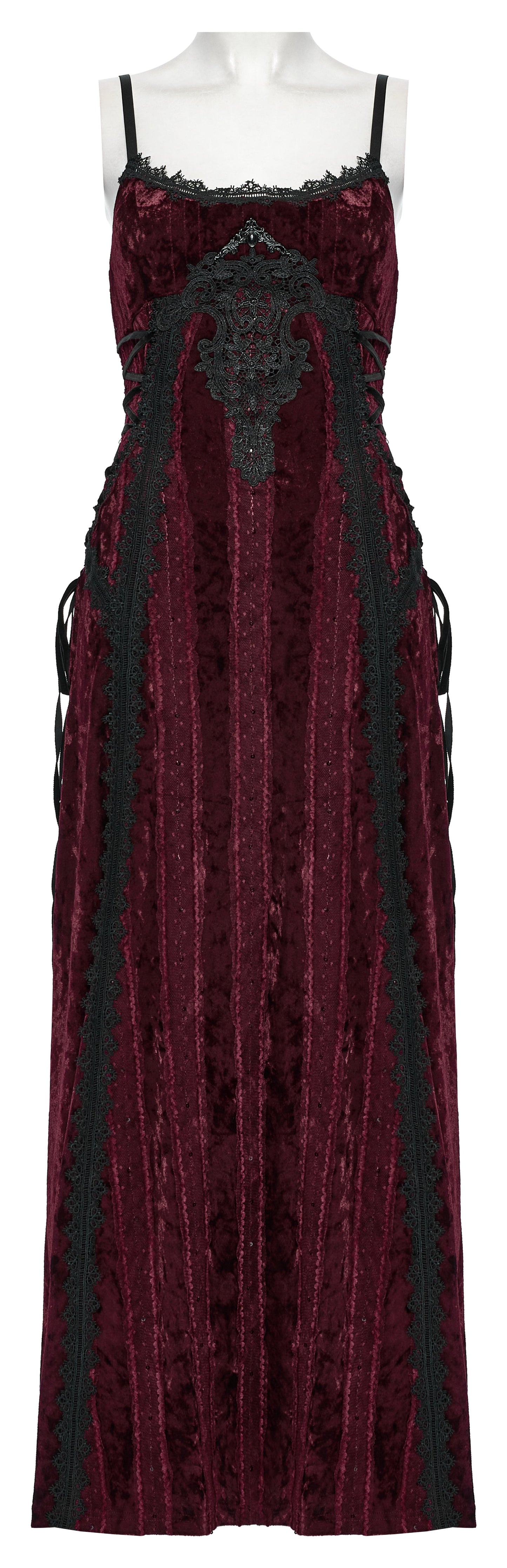 Punk Rave Vivienne Velvet Lace Panel Goth Slip Dress In Burgundy