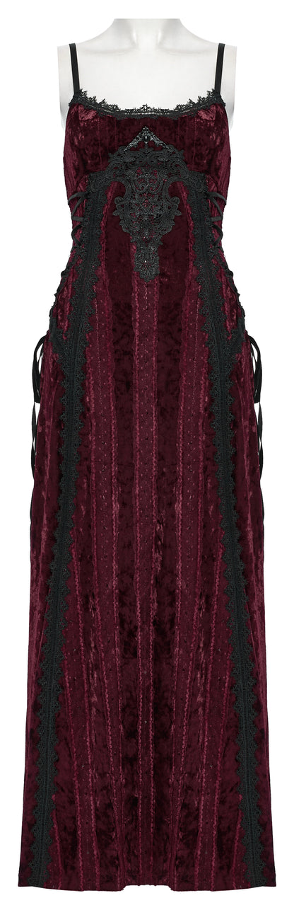 Punk Rave Vivienne Velvet Lace Panel Goth Slip Dress In Burgundy