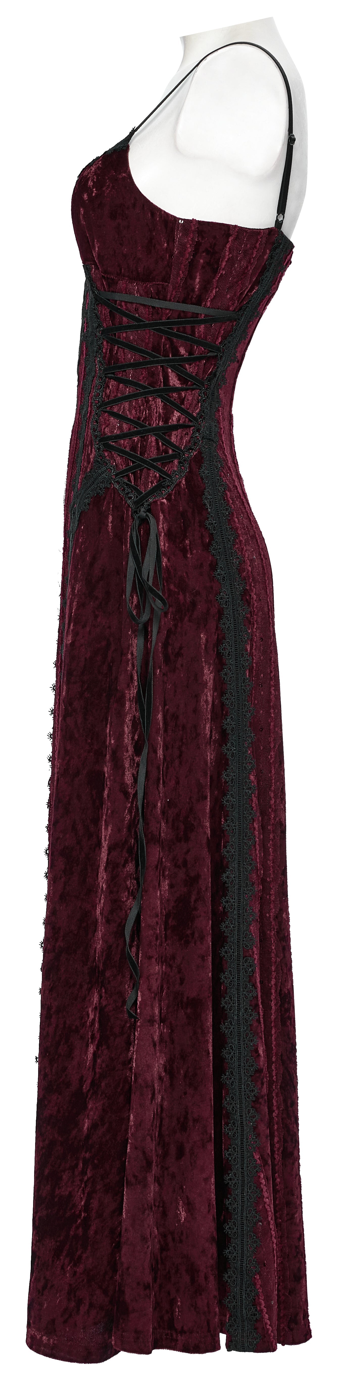 Punk Rave Vivienne Velvet Lace Panel Goth Slip Dress In Burgundy