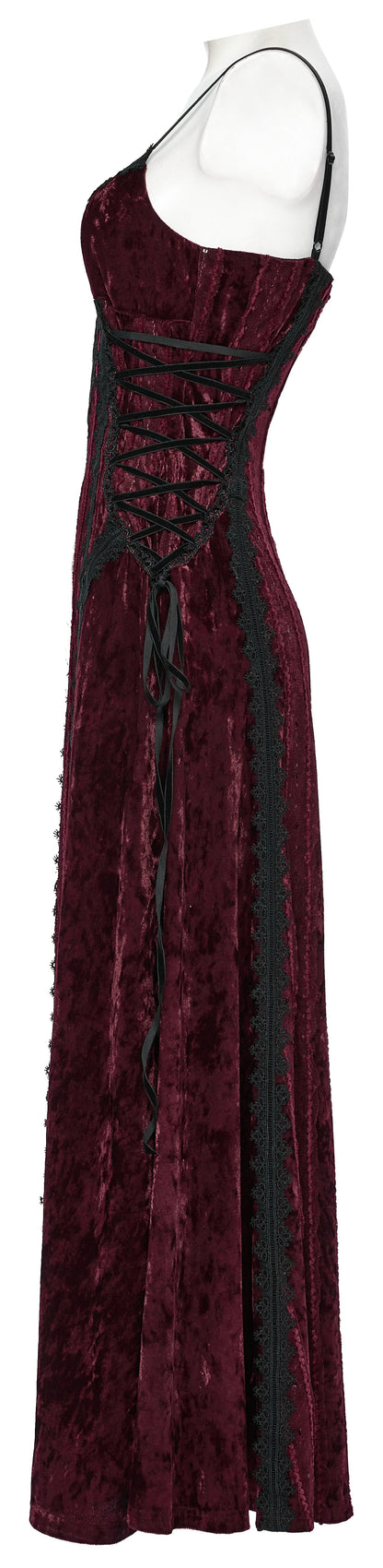 Punk Rave Vivienne Velvet Lace Panel Goth Slip Dress In Burgundy