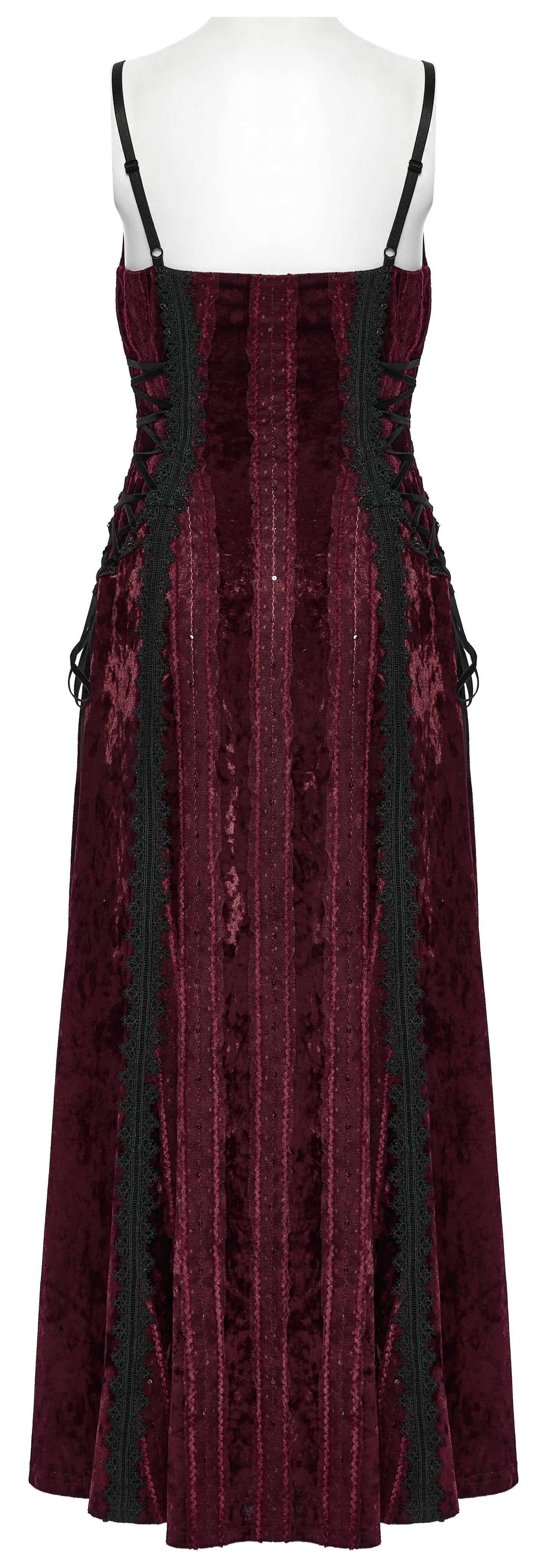 Punk Rave Vivienne Velvet Lace Panel Goth Slip Dress In Burgundy