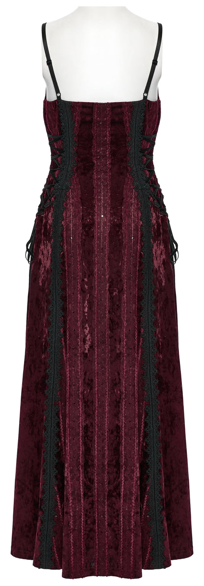 Punk Rave Vivienne Velvet Lace Panel Goth Slip Dress In Burgundy