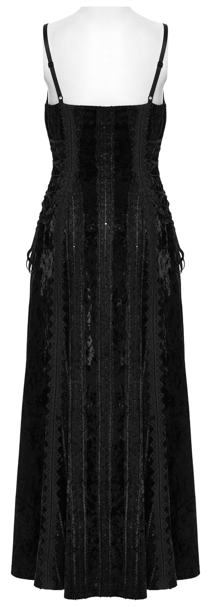 Punk Rave Morrigan Embroidered Velvet Goth Slip Dress In Black