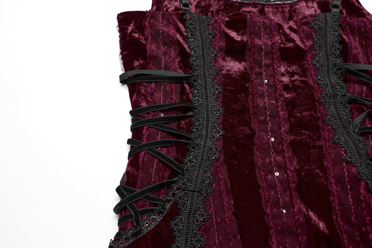 Punk Rave Vivienne Velvet Lace Panel Goth Slip Dress In Burgundy