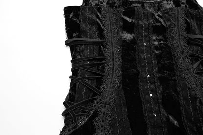 Punk Rave Morrigan Embroidered Velvet Goth Slip Dress In Black