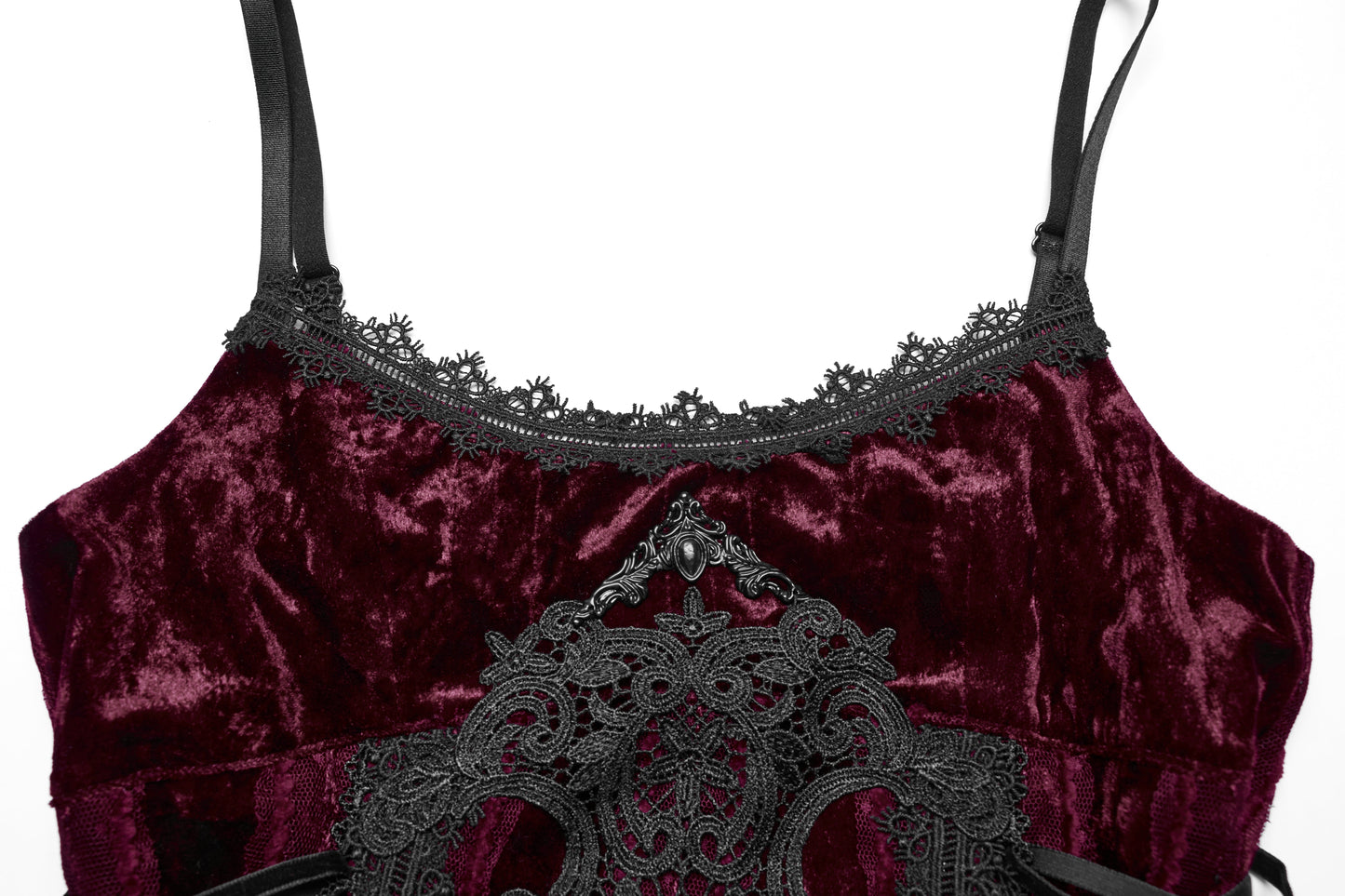 Punk Rave Vivienne Velvet Lace Panel Goth Slip Dress In Burgundy