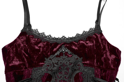 Punk Rave Vivienne Velvet Lace Panel Goth Slip Dress In Burgundy