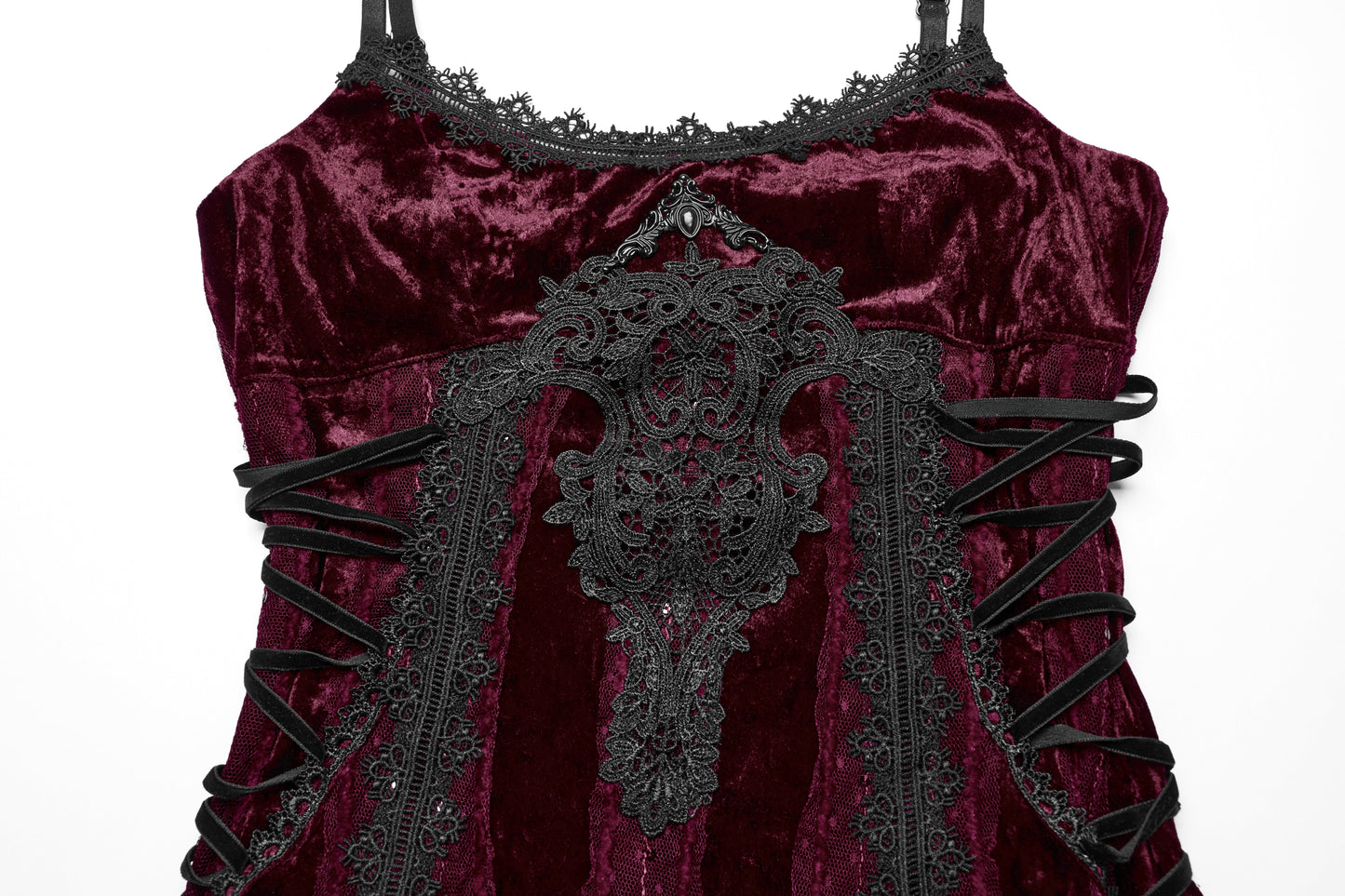 Punk Rave Vivienne Velvet Lace Panel Goth Slip Dress In Burgundy