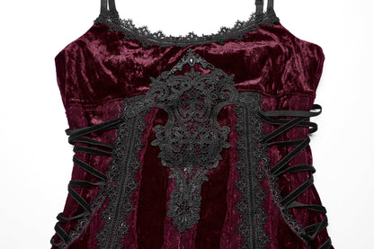 Punk Rave Vivienne Velvet Lace Panel Goth Slip Dress In Burgundy
