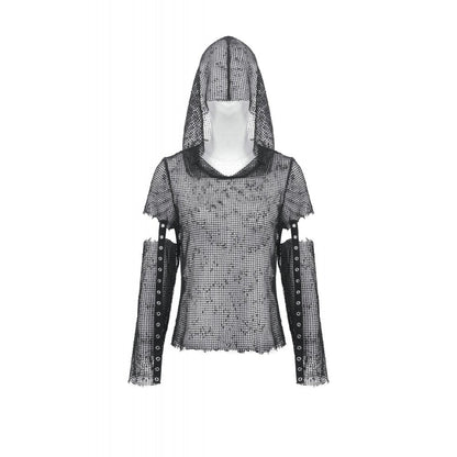 Dark in Love Punk Mesh Hollow-Out Hooded Top